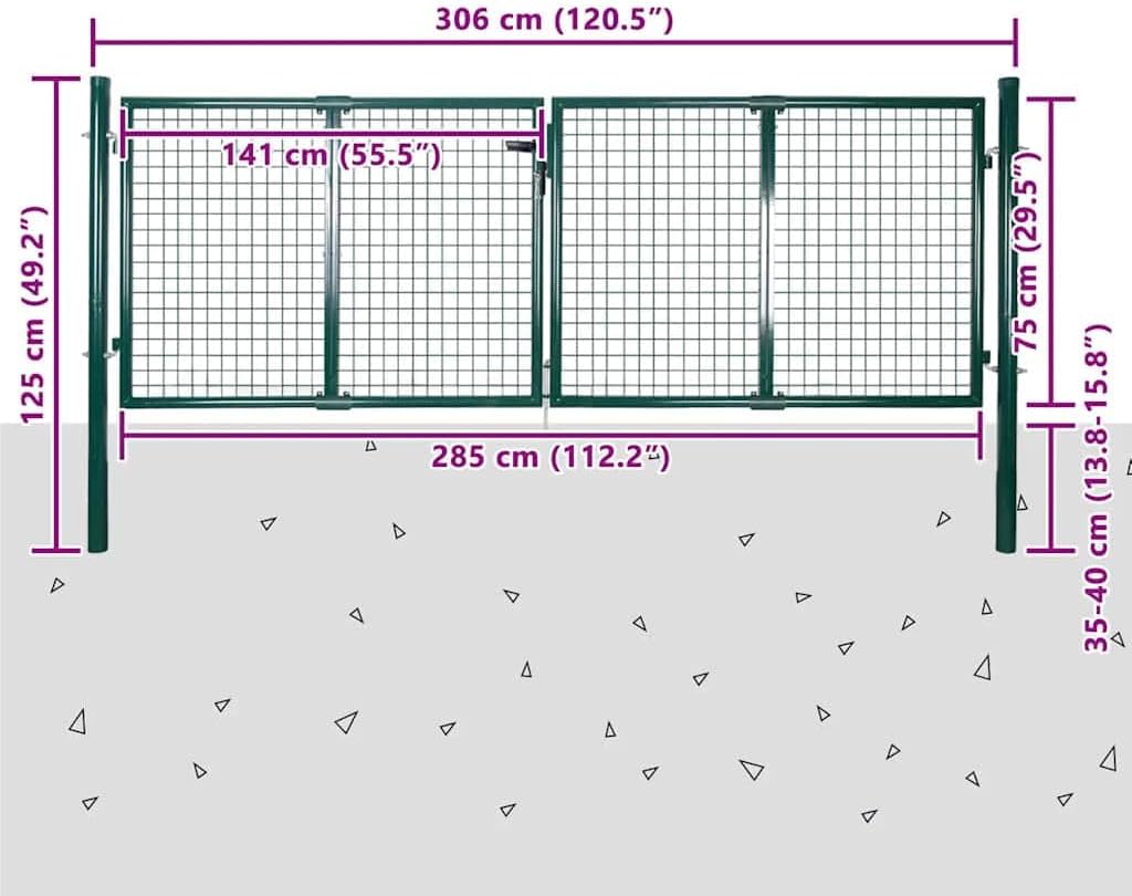 Dark Green Garden Gate 120.5x49.2 Steel Driveway Fence Door with Adjustable Width 119.7-121.7', Lockable Outside Entryway for Yard Porch Patio