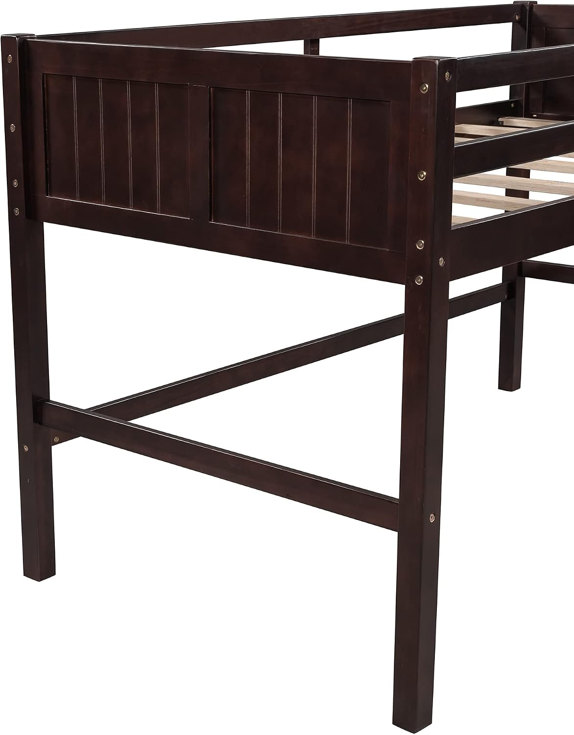Twin Low Loft Bed with Inclined Ladder for Kids/Boys/Girls, Solid Wood, Full-Length Guardrail, No Box Spring Needed/Strong Slat Support (Espresso+Inclined Ladder)