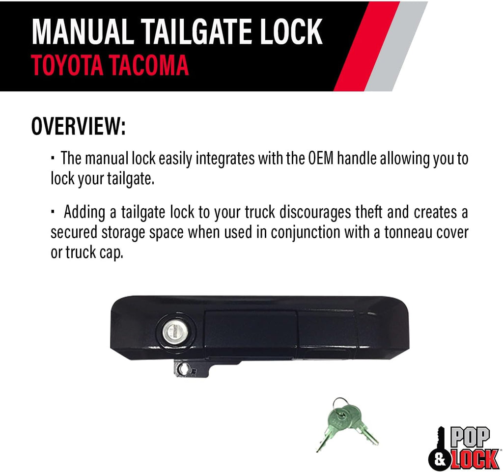 Pop & Lock – Manual Tailgate Lock for Toyota Tacoma, Fits 2005 to 2015 Models (Black Sand Pearl, PL5513, Standard Lock)