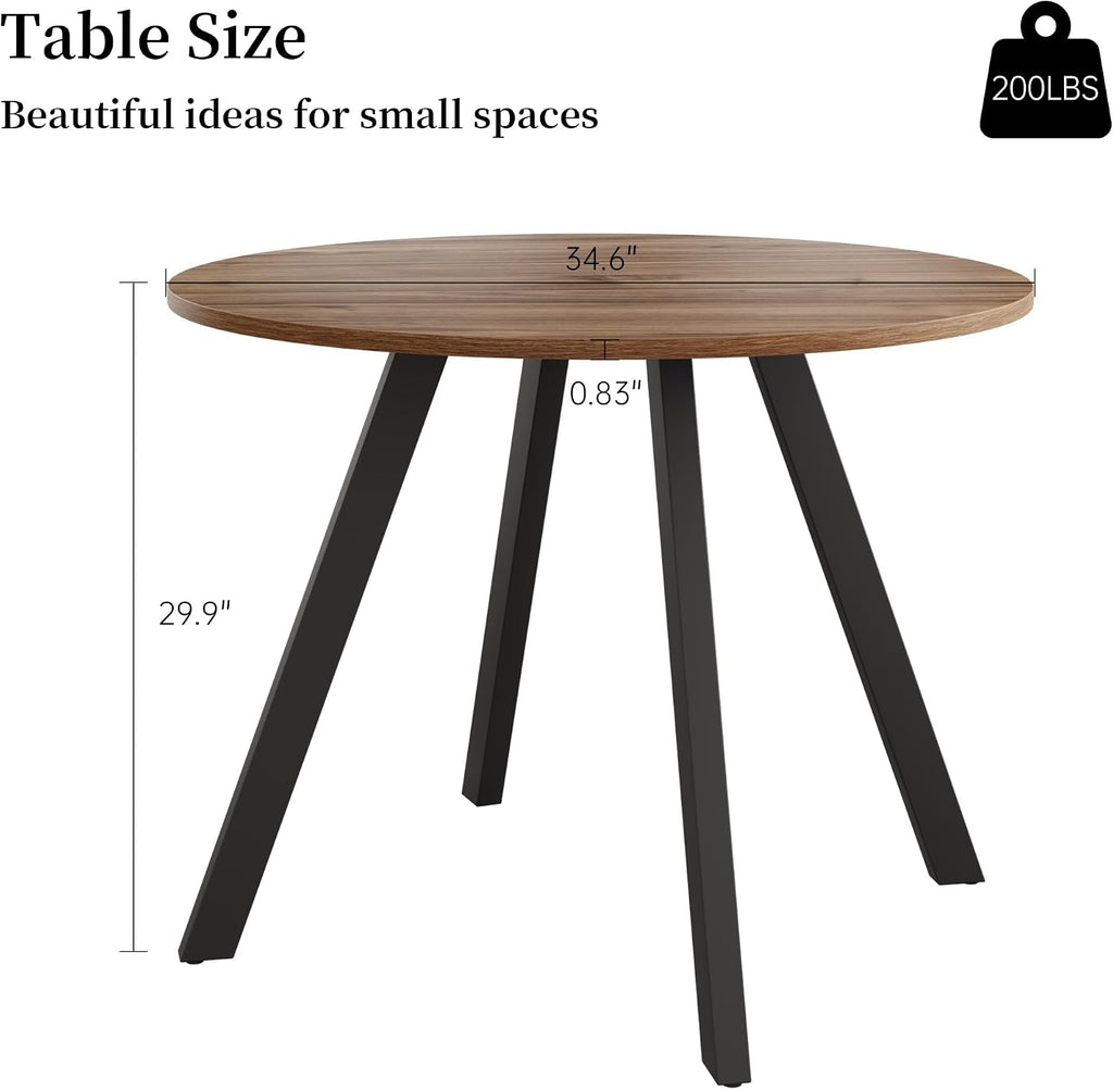 HIPIHOM 34.6 Inch Walnut Round Dining Table for 4, Space-Saving Dinette Perfect for Kitchen Dining Living Room(Walnut Table)