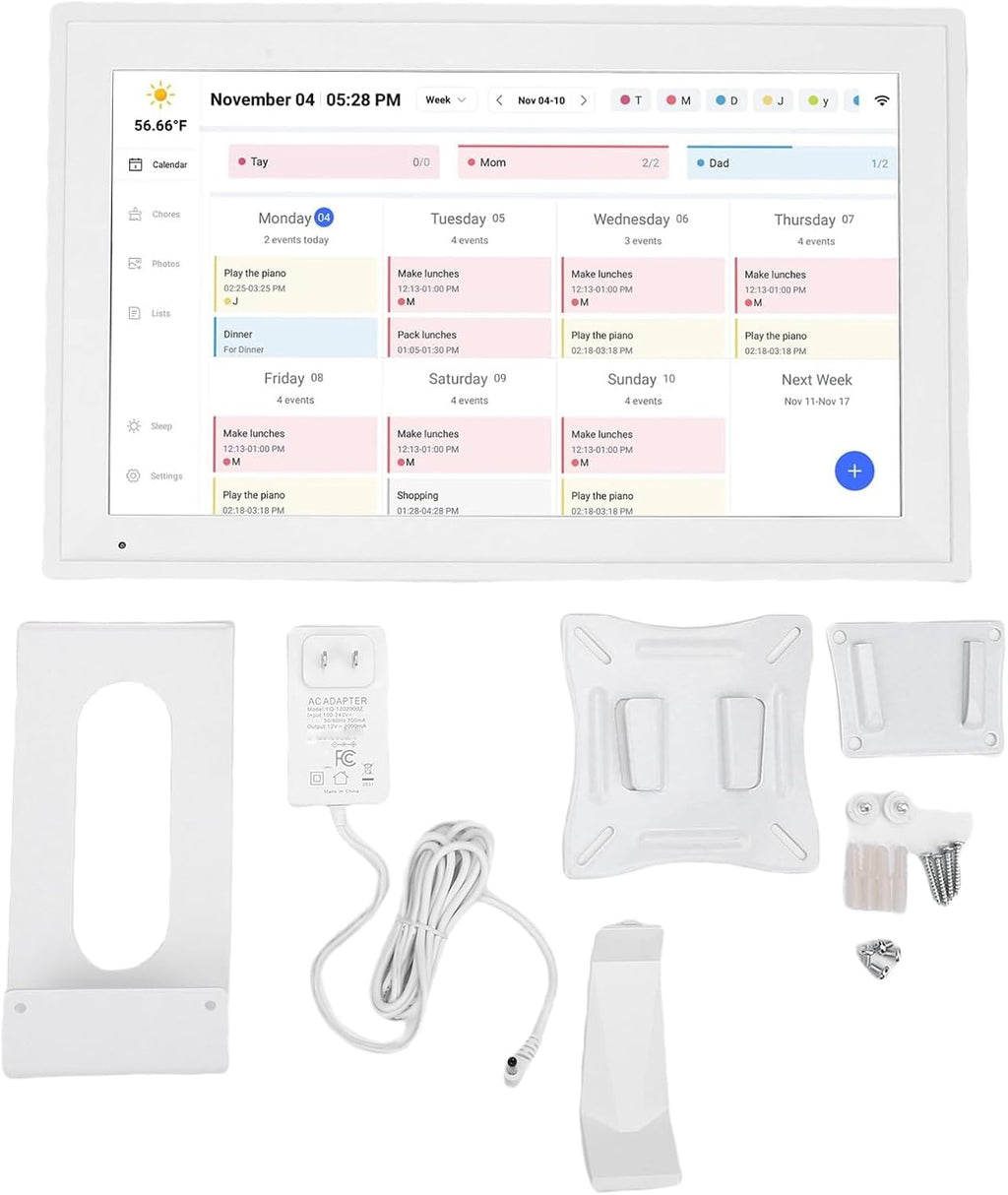 Smart Digital Calendar, 15.6 Inch Touchscreen Wall Mounted Family Planner with 1920x1080 FHD Display and WiFi Sync, for Calendar (US Plug)
