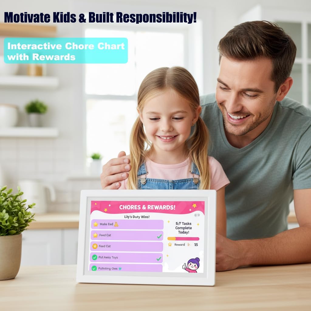 MMQ 10.1 Inch Digital Calendar and Picture Frame 2-in-1, 1080 IPS HD Touch Screen, 32GB, Wall/Desk Mount, WiFi App Sharing, to-Do List, Meal Planner and Photo Frame for Women, Mom, Home, Office