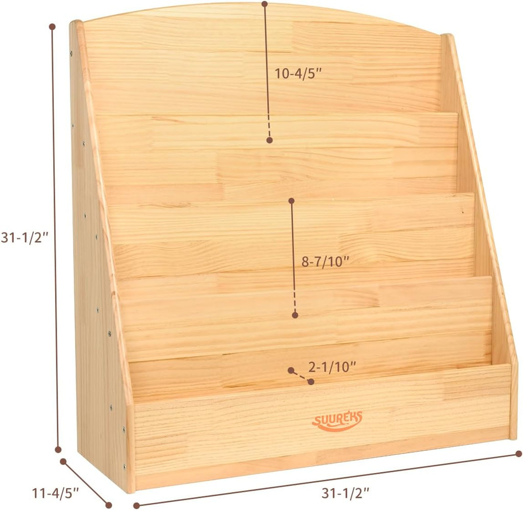 Montessori Bookshelf, 4 Tier Kids Bookshelf – Safe, Sturdy, and Easy to Clean, Premium Wooden Book Shelf for Kids Rooms, Playroom, Classroom, Nursery（31-1/2' D x 11-4/5' W x 31-1/2' H）