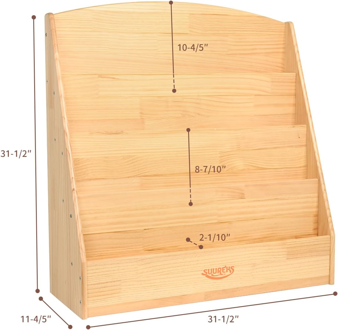 Montessori Bookshelf, 4 Tier Kids Bookshelf – Safe, Sturdy, and Easy to Clean, Premium Wooden Book Shelf for Kids Rooms, Playroom, Classroom, Nursery（31-1/2' D x 11-4/5' W x 31-1/2' H）