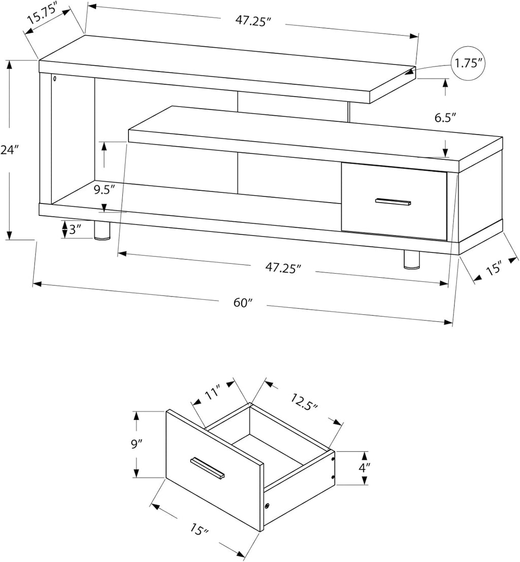 Monarch Specialties TV Stand with 1 Drawer, 60'W, Cappuccino