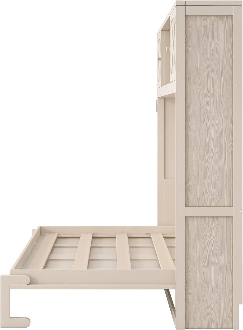 Harper & Bright Designs Full Size Murphy Bed, Wood Hidden Foldable Wall Bed Frame with Storage Cabinet for Bedroom, Office, Space-Saving, Beige