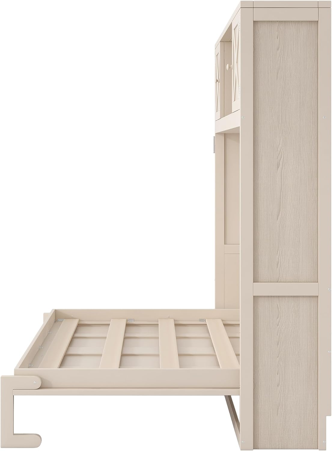 Harper & Bright Designs Full Size Murphy Bed, Wood Hidden Foldable Wall Bed Frame with Storage Cabinet for Bedroom, Office, Space-Saving, Beige