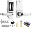 Mechanical Keypad Door Lock with Keys, Single Sided Combination Code Handle, Hold Open Lever, Fits 60 & 70mm Latch, Brushed Nickel for Front Gate Garage Warehouse Office Rental