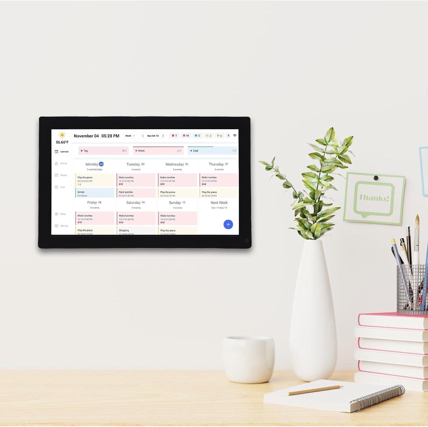 ASHATA 15.6 Inch Wall Planner Chore Chart, Electronic Digital Calendar 1080P Full HD Smart Touchscreen Interactive Display for Family Schedules (US)