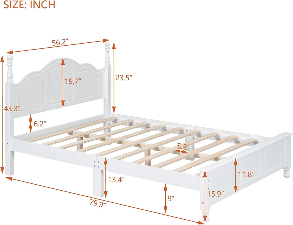 Harper & Bright Designs Full Size Mid Century Modern Bed Frame, Wooden Platform Bed with Retro Wave Headboard and Underbed Storage for Living Room, Classic Vintage Design, White