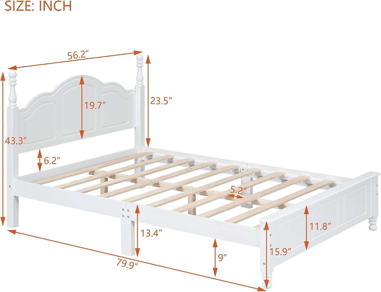 Harper & Bright Designs Full Size Mid Century Modern Bed Frame, Wooden Platform Bed with Retro Wave Headboard and Underbed Storage for Living Room, Classic Vintage Design, White
