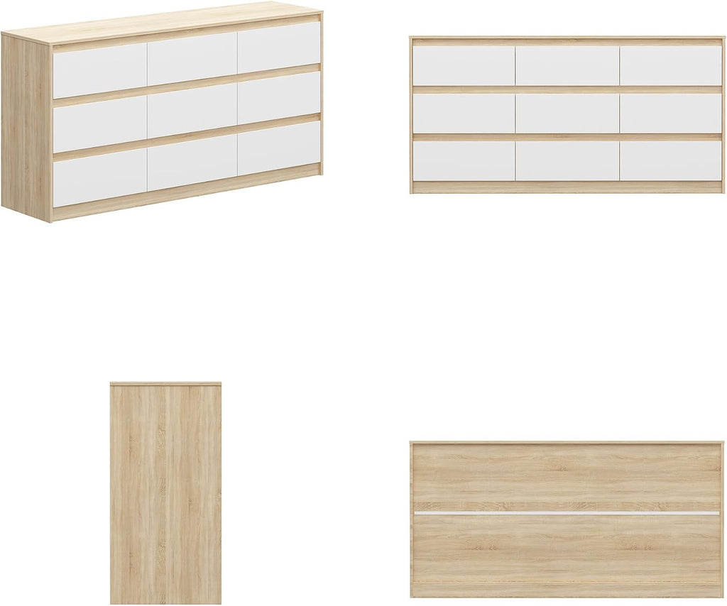 9 Drawer Dresser for Bedroom with Deep Drawers, Large Floor Wood Dressers & Chest of Drawers Handle Free, Modern Long Dressers for Closet Living Room, Wood Color (63' W x 15.7' D x 31.5' H)
