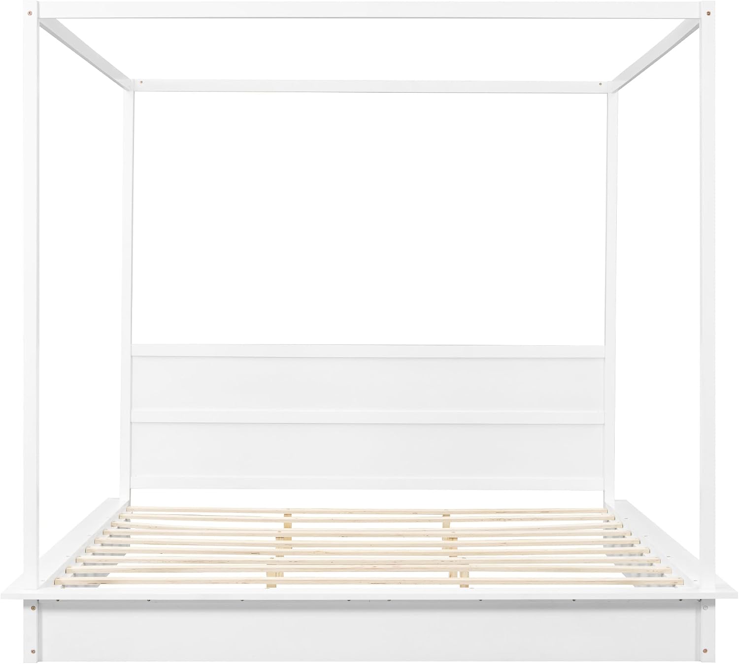 King Size Canopy Platform Bed with LED Lights and Headboard, Wooden 4-Post Canopy Bed Frame with Support Slats, No Box Spring Needed (King)