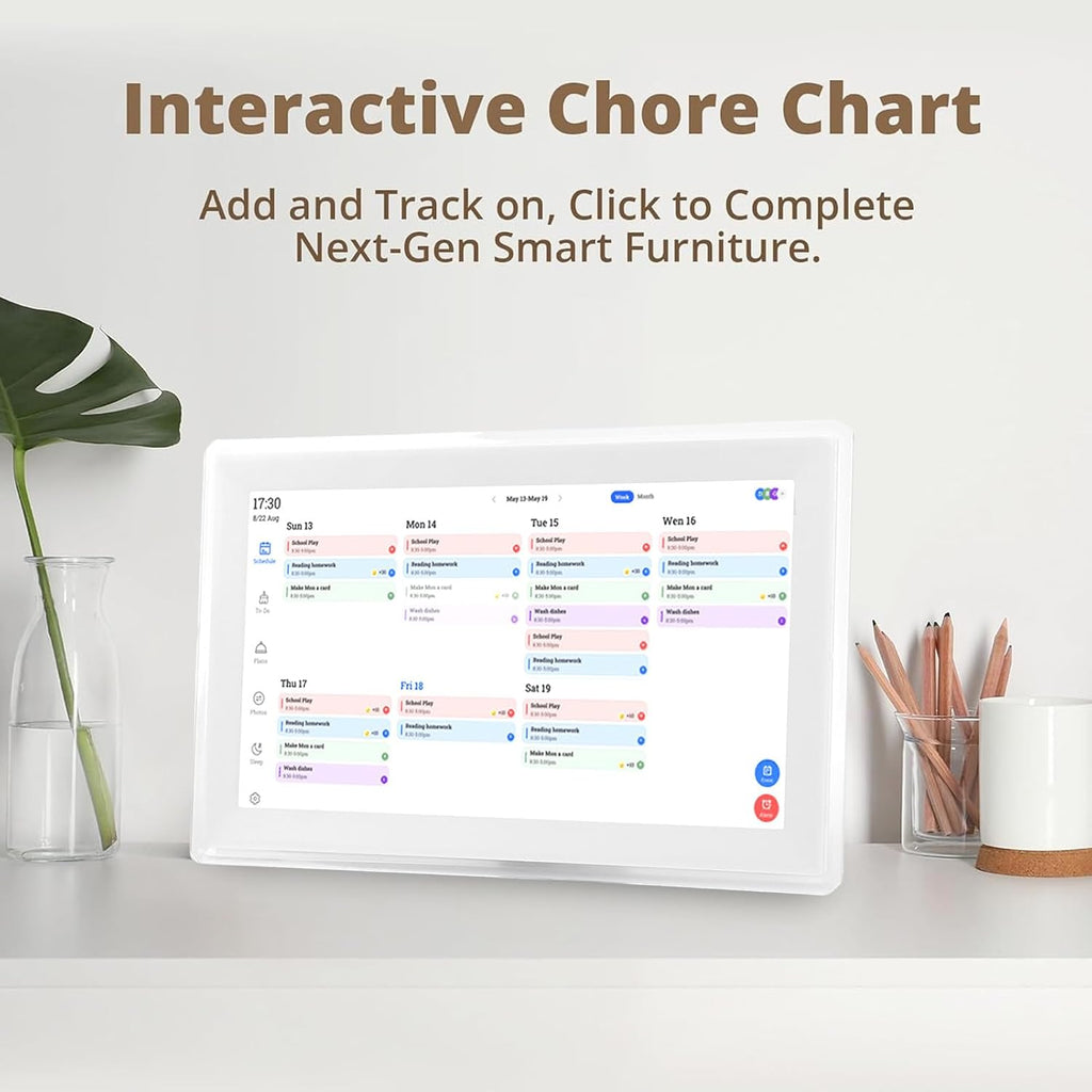 banapoy 15.6 Inch Smart Digital Calendar and Chore Chart, 1920x1080 Full HD Touchscreen Interactive Display WiFi Electronic Family Planner Calendar, Meal Schedule, Photo Frame