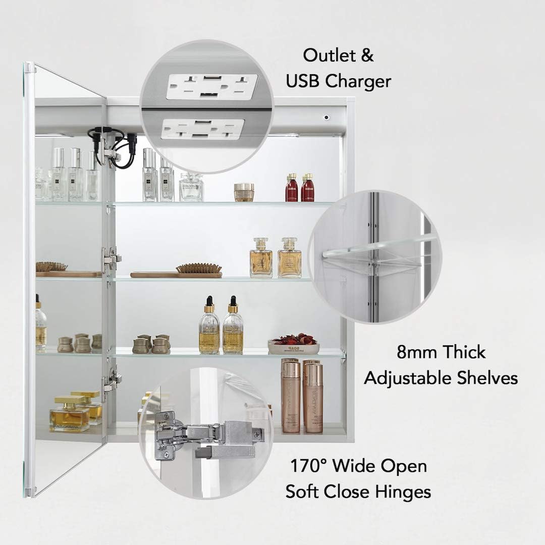 Blossom LED Medicine Cabinet Mirror for Bathroom, 24x32 Inch | Lighted Medicine Cabinet with Mirror | Recessed or Surface Makeup Mirror, Anti-Fog, Adjustable Brightness | P1(M)-24-Left Hinge