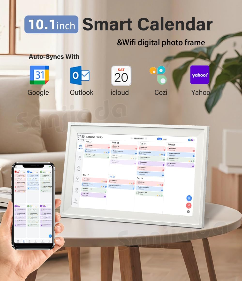 FotoCube Digital Calendar Touch Screen 10.1 Inch, Electronic Calendar Chore Chart for Family Monthly/Weekly/Daily Planner, Smart Calendar for Home Organization, Desk Mount and APP Control
