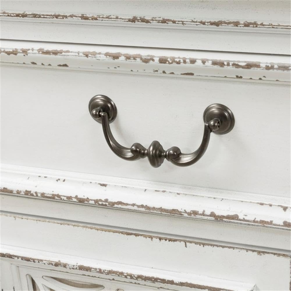 Liberty Furniture Magnolia Manor Hall Buffet Dining Room Storage with Mirrored Doors - Antique White & Weathered Bark