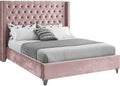 Meridian Furniture Aiden Collection Modern | Contemporary Velvet Upholstered Bed with Deep Button Tufting, Solid Wood Frame, and Custom Chrome Legs, King, Pink
