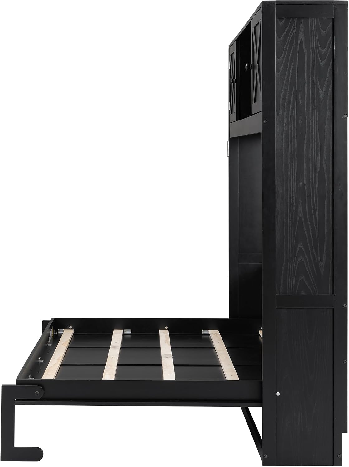 Harper & Bright Designs Queen Size Murphy Bed, Wood Hidden Foldable Wall Bed Frame with Storage Cabinet for Bedroom, Office, Space-Saving, Black