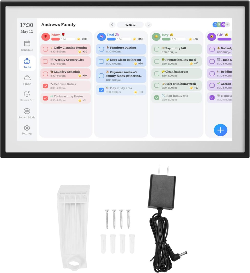 Luqeeg 15.6 Inch WiFi Wall Planner Digital Calendar Chore Chart 1920x1080 Smart Touchscreen Interactive Display Wall Desk Mount APP Control 3 Mode for Family Planning and Schedules (US Plug 100-240V)