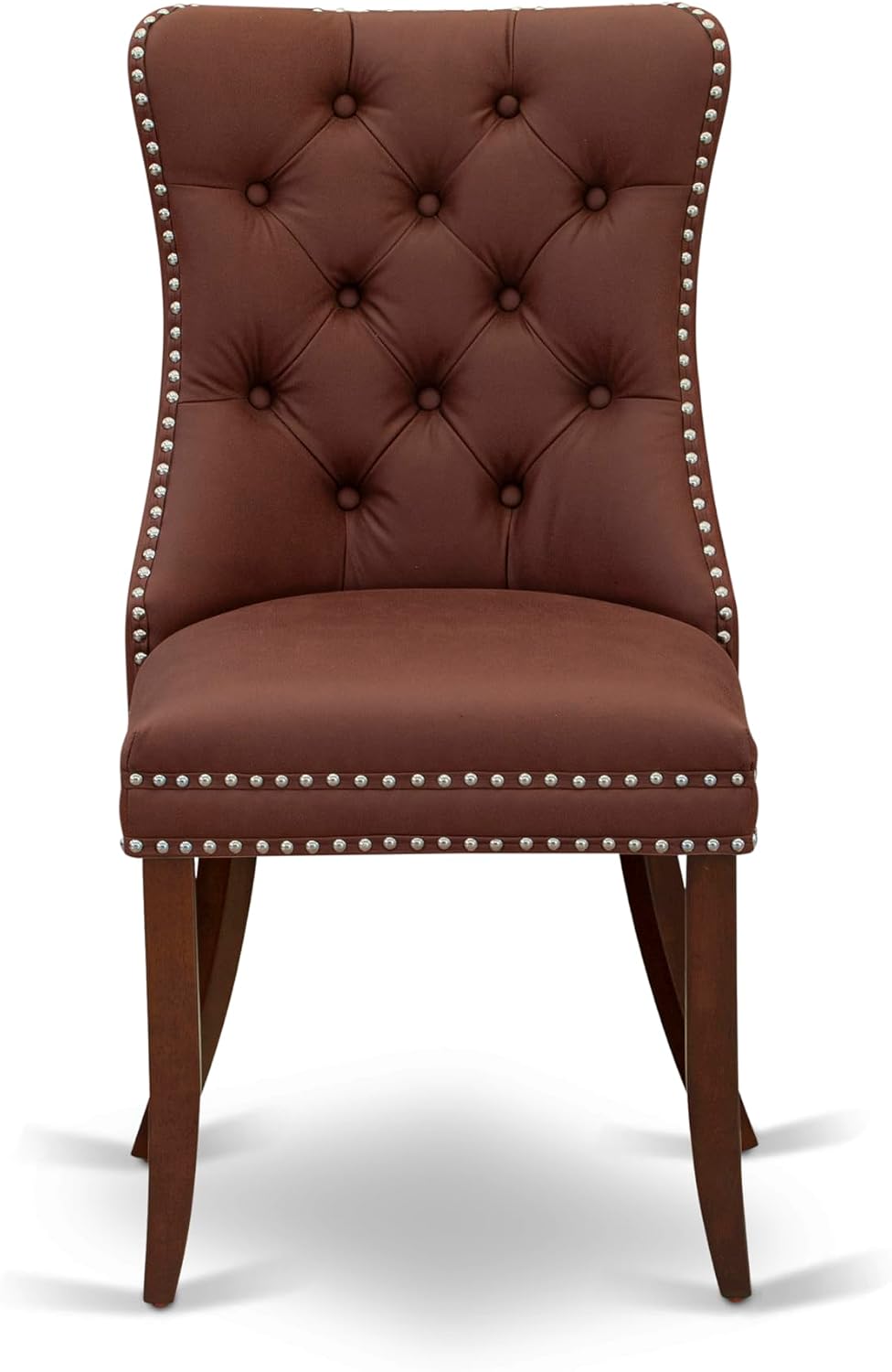 East West Furniture HLDA3-MAH-26 3 Piece Dinette Set Includes a Round Dining Table with Pedestal and 2 Polyester Fabric Upholstered Parson Chairs, 42x42 Inch, Mahogany