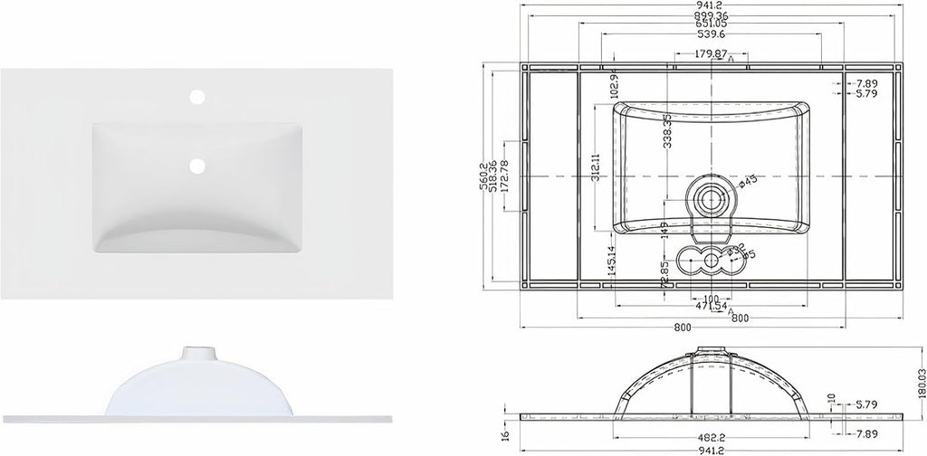 37' W x 22' D Solid Surface Polyurethane Resin Streamline Vanity Top with Sink, Durable, Consistent Color, Easy-to-Clean, Built-in Overflow (Solid Surface Resin Vanity Top, 37 inch)