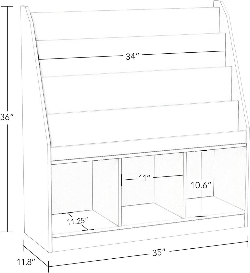 RiverRidge Kids 4 shelves Three Cubbies Bookrack, White (02-251), 11.81'D x 35'W x 36'H