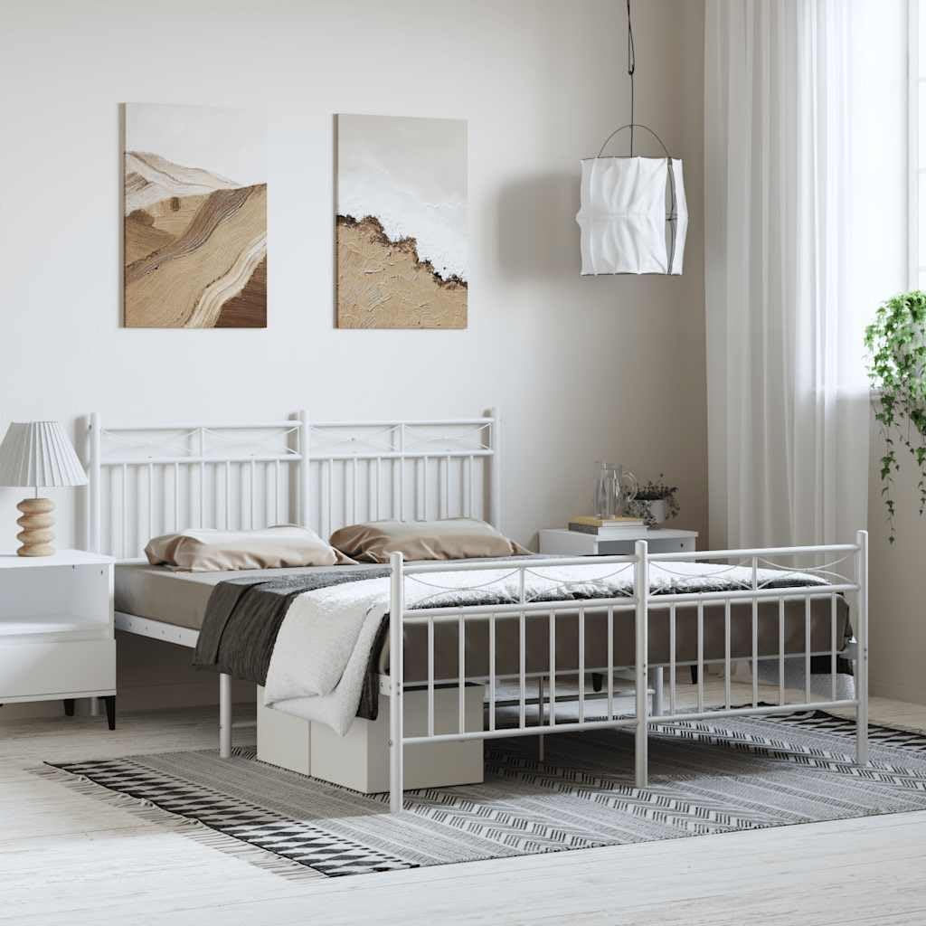 White Powder-Coated Steel King Size Bed Frame with Open Base for Storage, Durable Metal Bed Support for Mattress, Sturdy Frame with Timeless Design and Sleek Finish, Easy