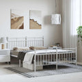 White Powder-Coated Steel King Size Bed Frame with Open Base for Storage, Durable Metal Bed Support for Mattress, Sturdy Frame with Timeless Design and Sleek Finish, Easy