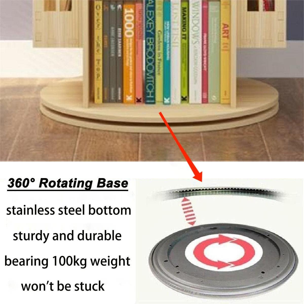 Gdrasuya10 Large Rotating Bookshelf 360 Degree, Wood Castle Bookshelf Bookcase Floor Standing Storage Book Shelf Display Children's Bookcase for Playroom Kidsroom