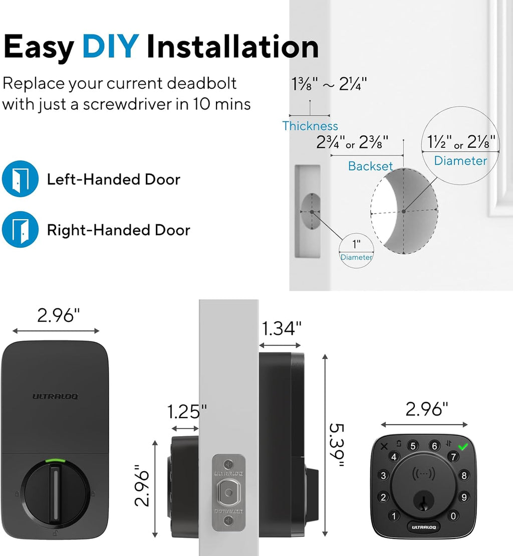 ULTRALOQ Bolt NFC Smart Lock, Tap to Unlock with iPhone and Android NFC, Built-in WiFi Smart Locks for Front Door, App Remote Access, Auto-Lock, Auto Unlock, Works with Apple Home, Alexa, Google