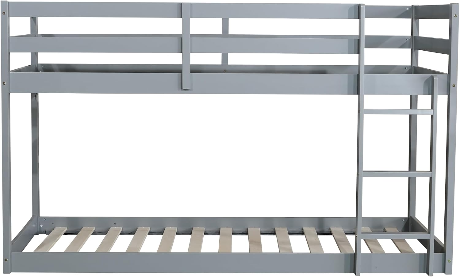 Ball & Cast Solid Rubber Wooden Twin Over Twin Bunk Bed with Ladder and Full Length Guardrail,Low Bunkbed w/Slat Support,Bedroom Furniture for Girls Boys,Grey
