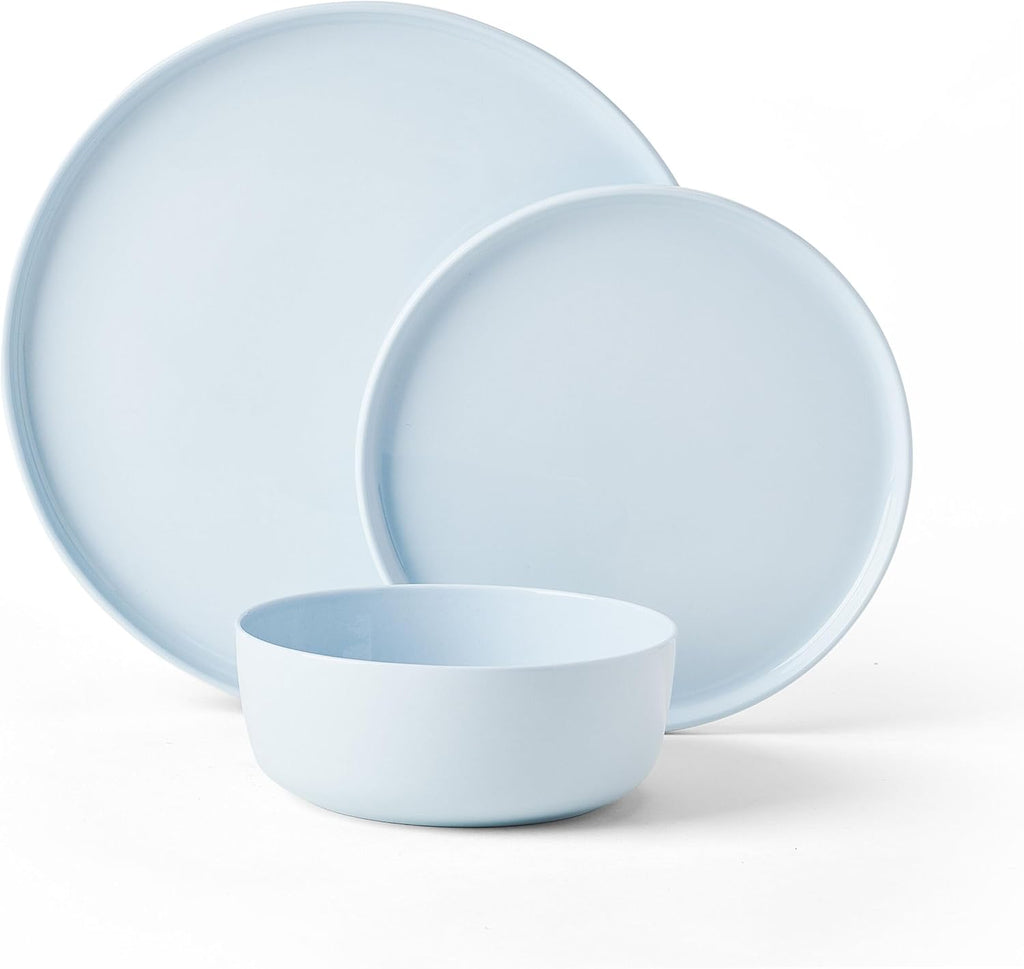 Mikasa Madison Misty Blue Bone China Dinnerware Set, 12-Piece Service for 4, Includes Dinner Plates, Salad Plates and Cereal Bowls, Dishwasher Safe