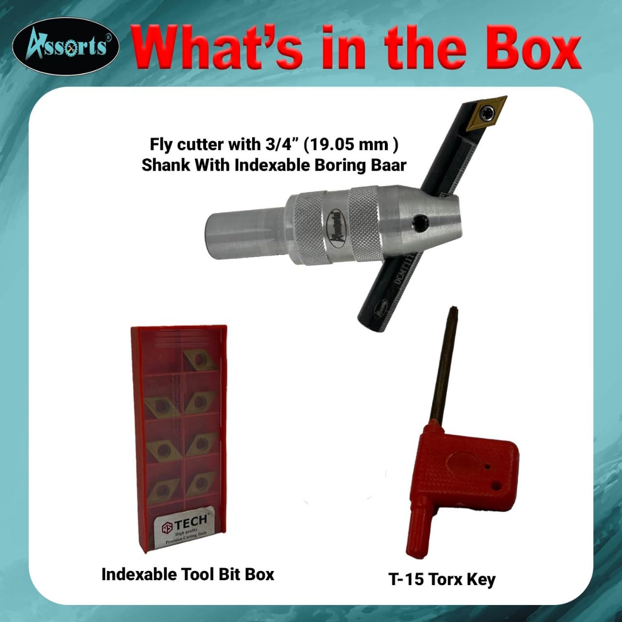 Fly Cutter with 3/4' (19.05 mm) Straight Shank & Indexable Boring Bar – Includes 10 PCS DCMT 11T304 Inserts & Plastic Case | Ideal for Facing & Boring | Watch Video for Details