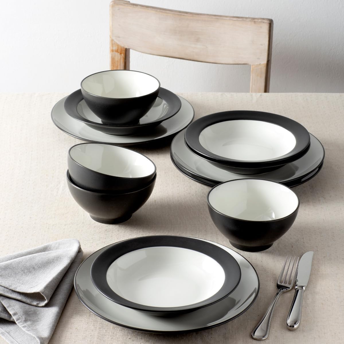 Noritake Colorwave Graphite 12-Piece Coupe Dinnerware Set, Service for 4