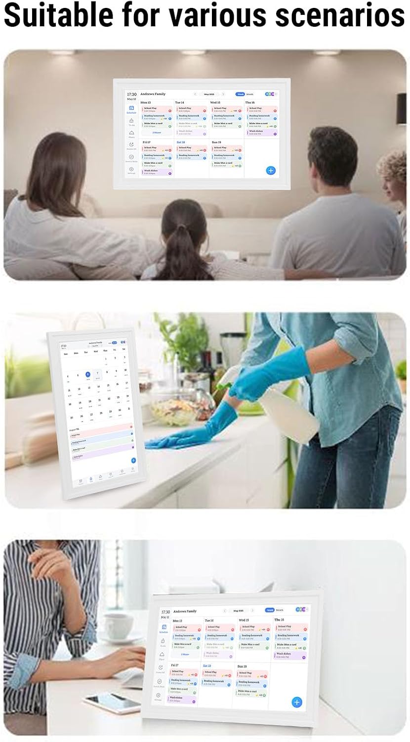 ASHATA 15.6 Inch Smart Digital Calendar Planner, HD Touchscreen Interactive Display with Real Time Photo Sharing, for Family Schedule Management and Home Organization (US Plug 100-240V)
