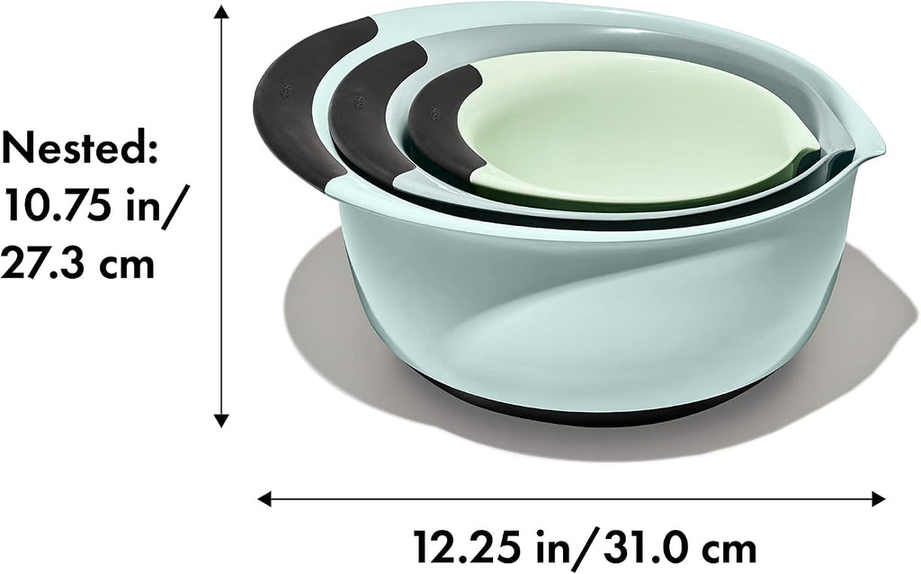 OXO Good Grips 3-Piece Plastic Mixing Bowl Set - Cadet Blue,Tower Gray,Jade,Small,Medium,Large,(Pack of 4)