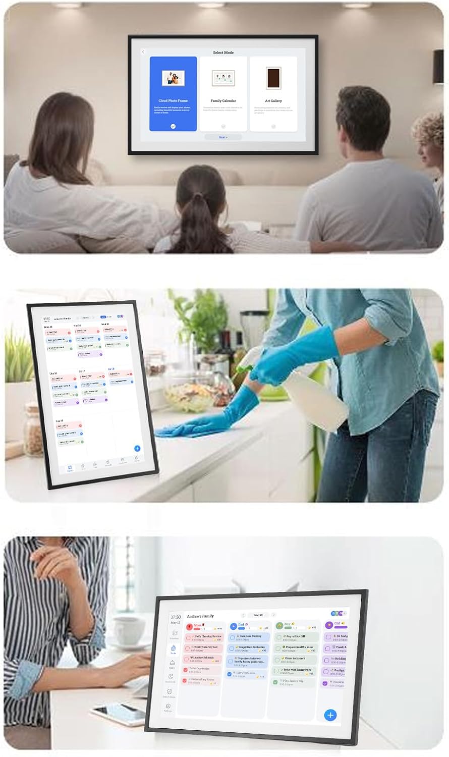 Luqeeg 15.6 Inch WiFi Wall Planner Digital Calendar Chore Chart 1920x1080 Smart Touchscreen Interactive Display Wall Desk Mount APP Control 3 Mode for Family Planning and Schedules (US Plug 100-240V)
