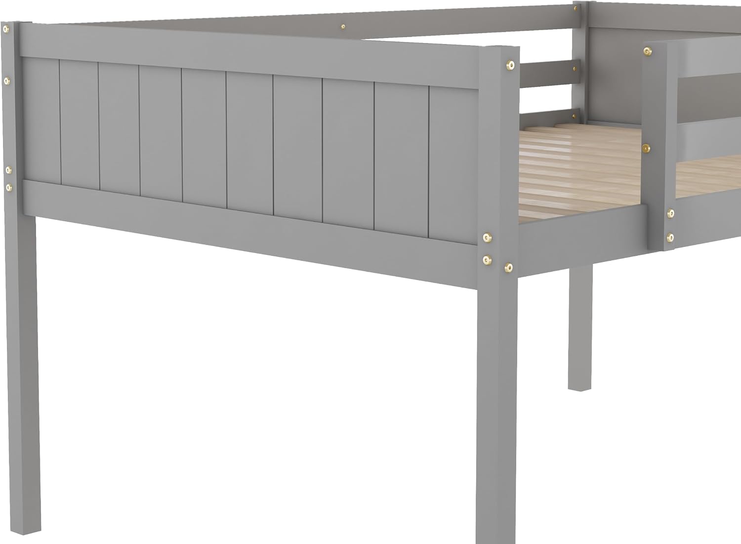 JIVOIT Full Size Low Loft Bed, Wooden Loft Bed with Convertible Ladder, Ladder can be Placed on The Left or Right, Full-Length Guardrails, No Box Spring Required (Gray & Convertible Ladder,Full)