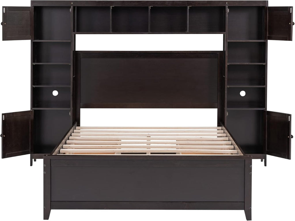 Harper & Bright Designs Full Platform Bed with All-in-One Cabinet and Shelf Modern Wooden Full Beds with 4 Storage Drawers, Full Size Bed Frame for Bed Room, No Box Spring Needed (Espresso)