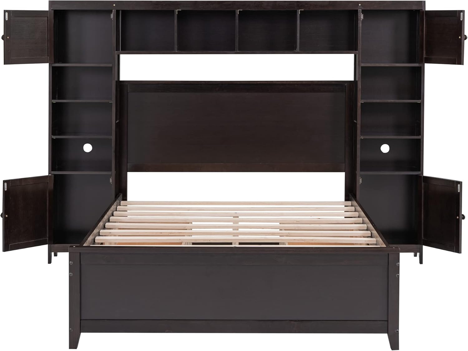 Harper & Bright Designs Full Platform Bed with All-in-One Cabinet and Shelf Modern Wooden Full Beds with 4 Storage Drawers, Full Size Bed Frame for Bed Room, No Box Spring Needed (Espresso)