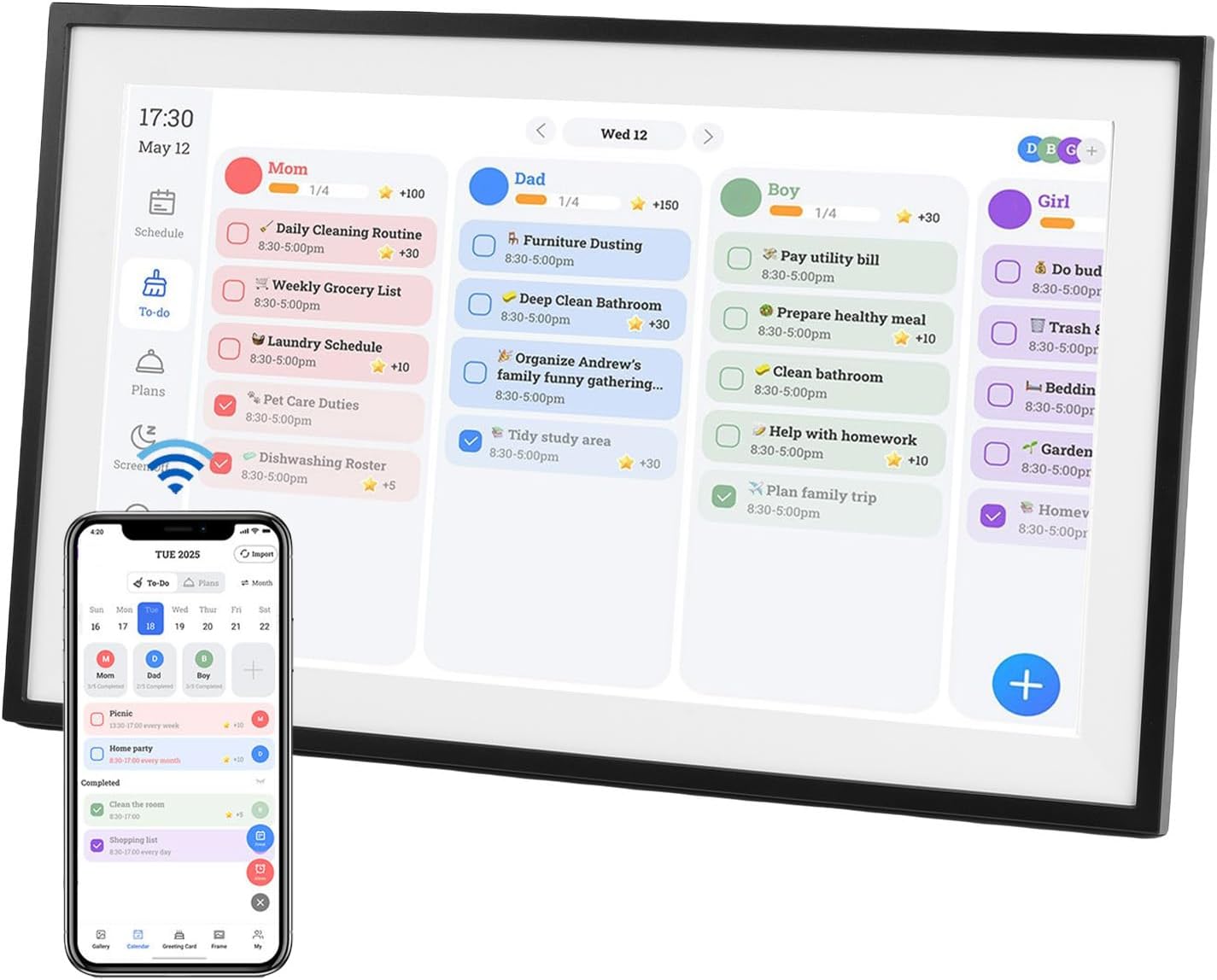 VBESTLIFE 15.6in Digital Calendar Chore Chart, 1080P HD Interactive Touchscreen, Smart Family Planner, Digital Calendar Wall & Desk Mountable (US)