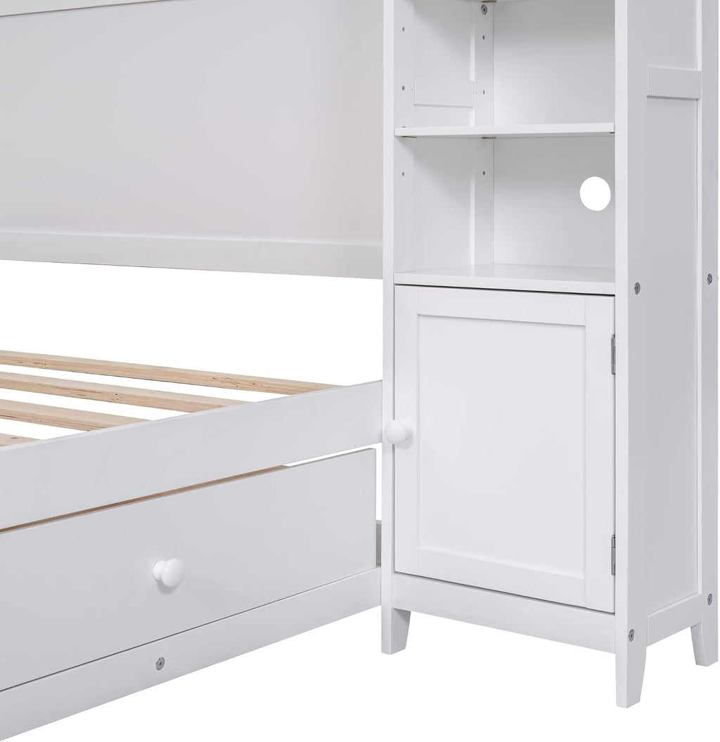 Merax Full Size Platform Bed with 4 Drawers, Wooden Full Bed with All-in-One Cabinet and Shelf, White