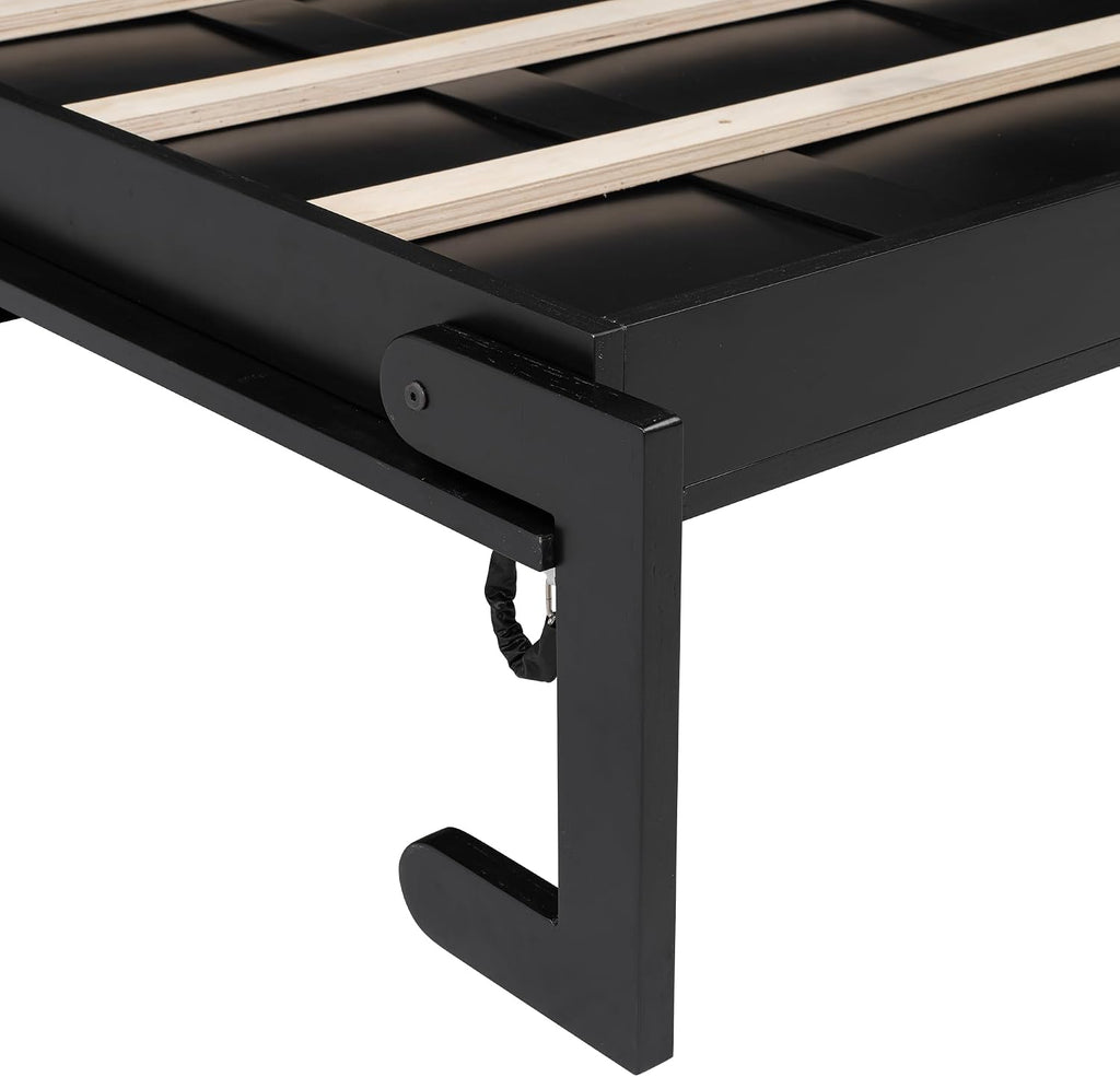 Harper & Bright Designs Full Size Murphy Bed, Wood Hidden Foldable Wall Bed Frame with Storage Cabinet for Bedroom, Office, Space-Saving, Black