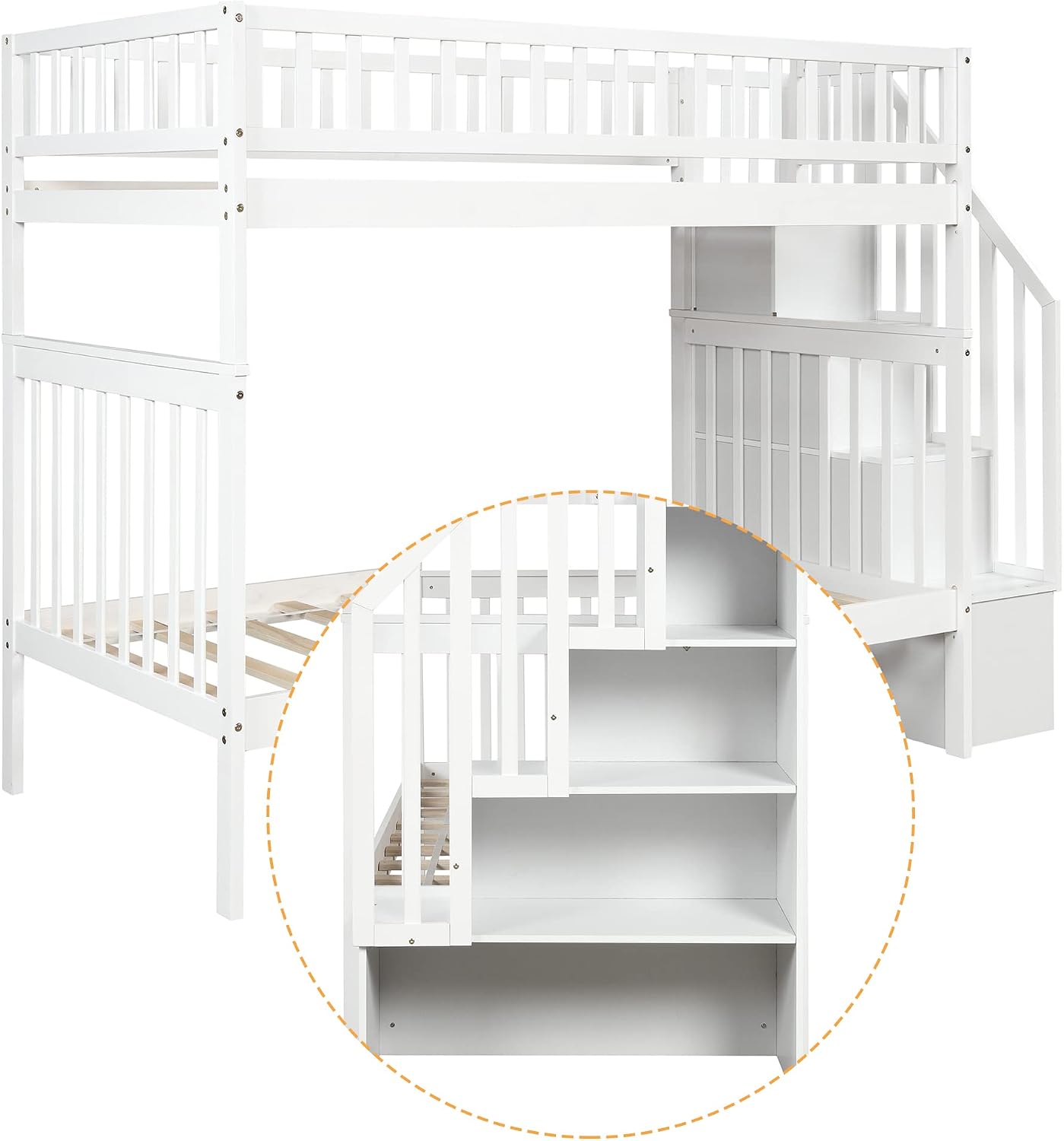 Harper & Bright Designs Bunk Beds Twin Over Twin Size, Solid Wood Bunk Bed with Trundle for Kids and Toddler (White Bunk Beds with Trundle)