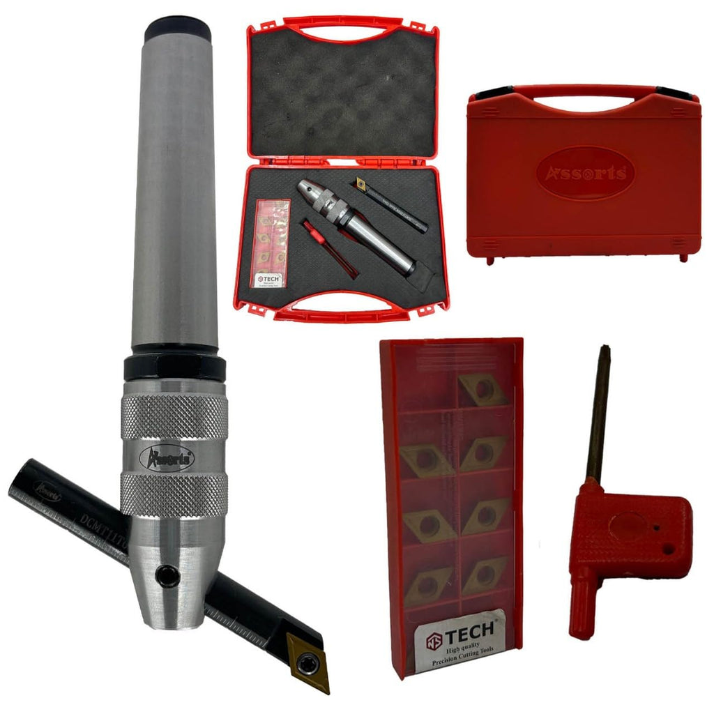 New Developed Fly Cutter with MT3 Shank & Indexable Boring Bar – Includes 10 PCS DCMT 11T304 Inserts, T-15 Key & Plastic Case | Perfect for Facing & Boring | Watch Video for Details