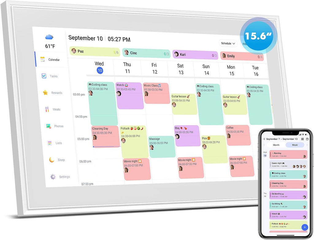15.6 Inch Digital Wall Calendar Touch Screen Smart Electronic Calendar | Sync Google/iCloud, No Subscription, Chore Chart Reward System, Meal Planner, Digital Photo Frame, Gift for Mom, White