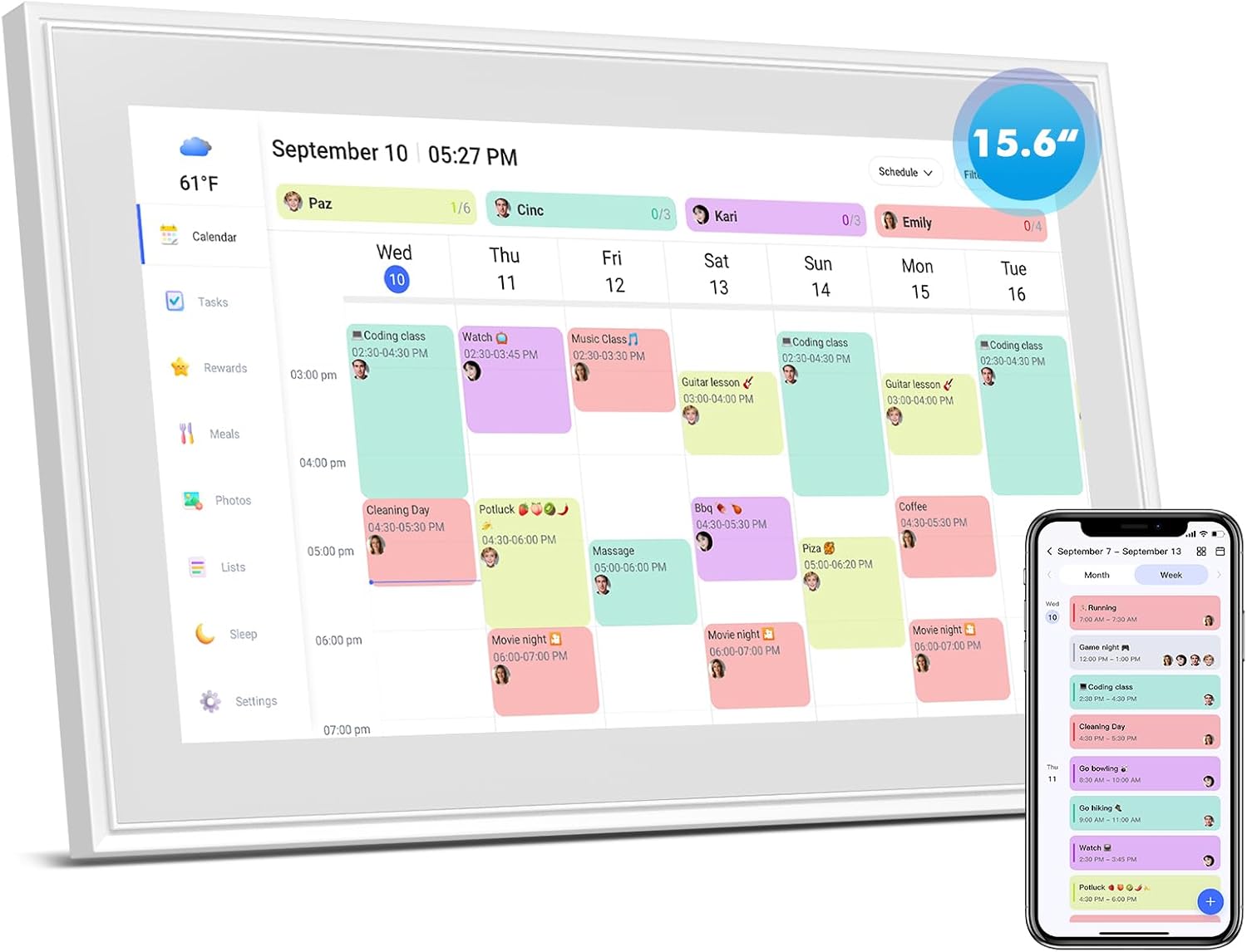 15.6 Inch Digital Wall Calendar Touch Screen Smart Electronic Calendar | Sync Google/iCloud, No Subscription, Chore Chart Reward System, Meal Planner, Digital Photo Frame, Gift for Mom, White