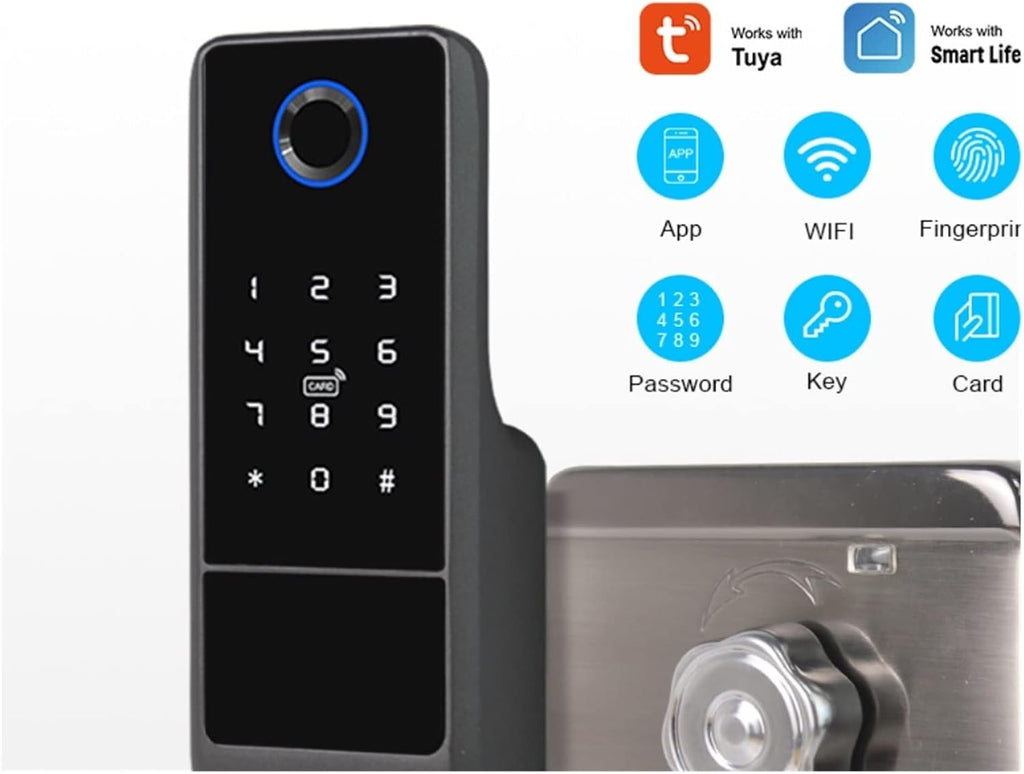 Smart Lock Smart Life WiFi Application Electric Smart Fingerprint Rim Door Lock, Compatible with Outdoor Gate Front Door. (All)