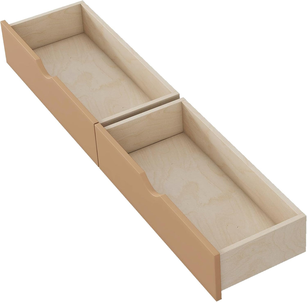 Harper & Bright Designs Full Size Low Platform Bed Frame, Daybed with Fence and Drawers, Low Profile Bed for Kids Bed Room, Natural